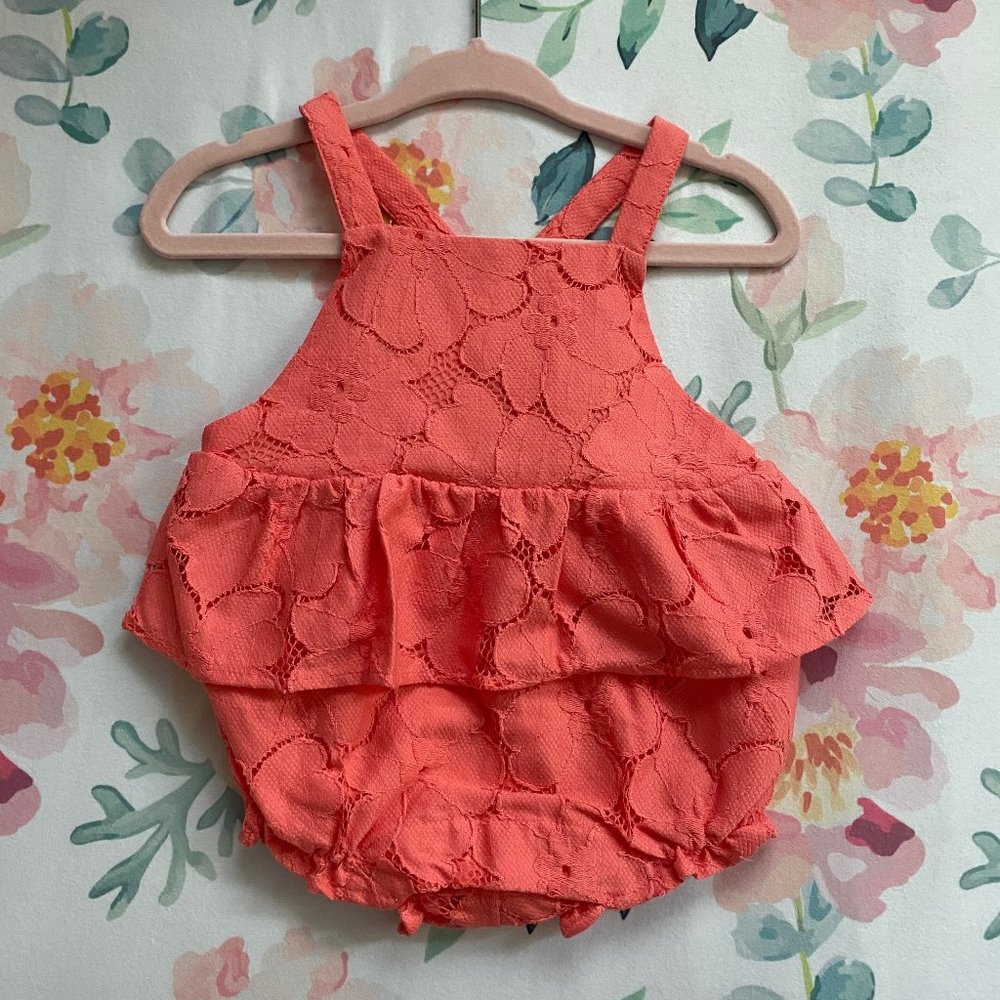 Romper- Janie and Jack, Coral Eyelet, 3M